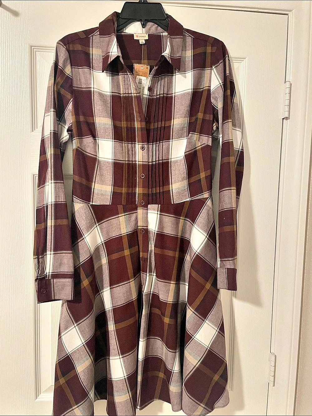 Cremieux Emily Dress Plaid Midi Dress Brown & White Size 6 NWT